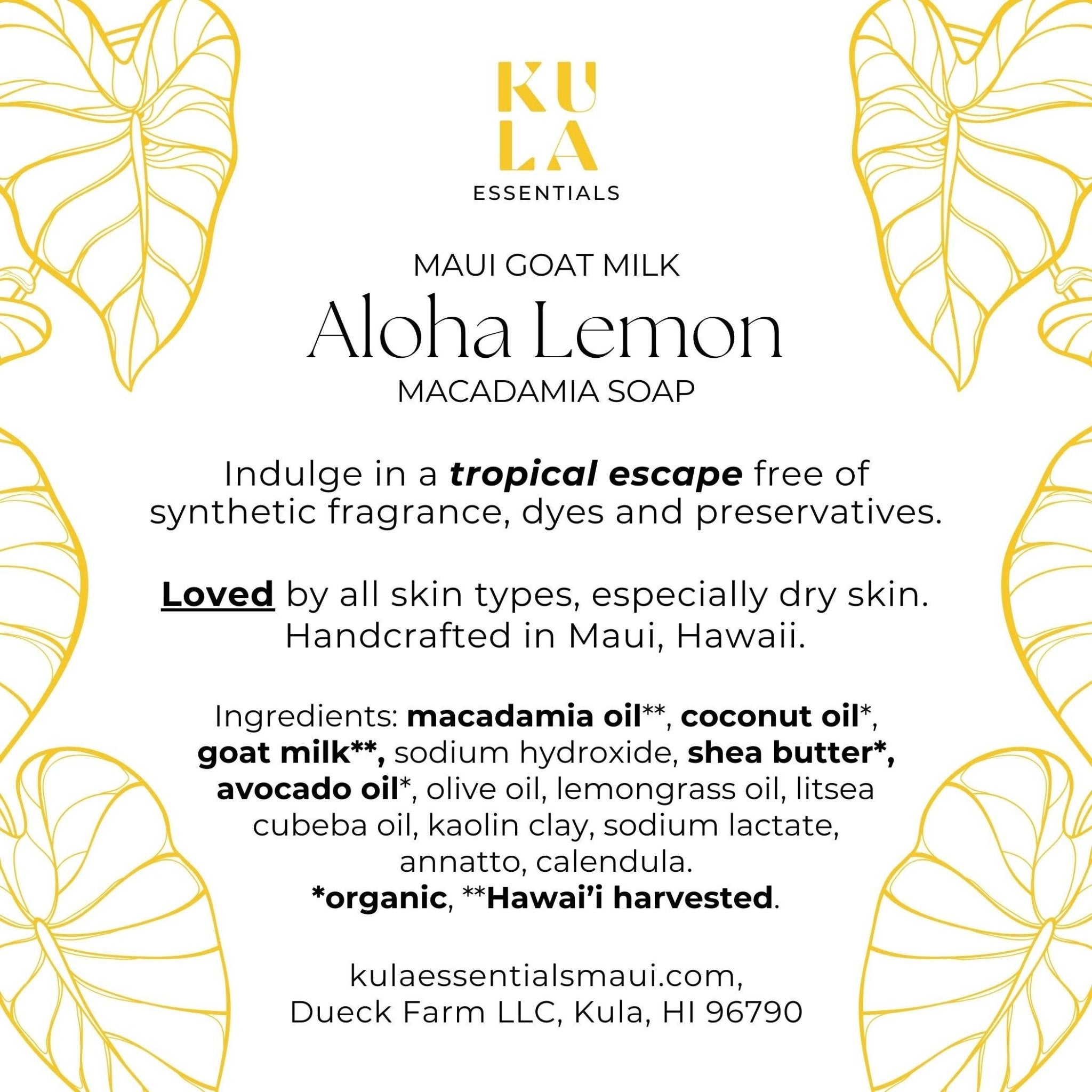 Maui Goat Milk Macadamia Soap -  Aloha Lemon - Salt & Loom